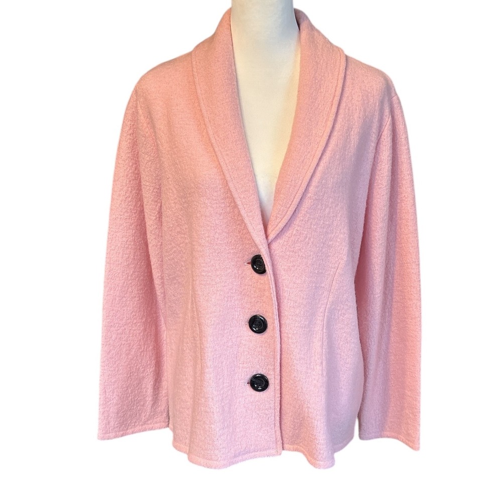 Kasper Pink 100% Wool Three Button Blazer Jacket, Size Large, Lagenlook